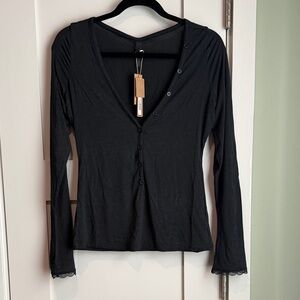 Skims - SHEER MODAL LONG SLEEVE HENLEY | Onyx - Large